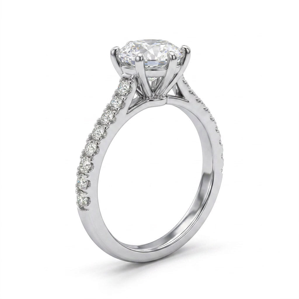 Cathedral Solitaire Pavé Round Engagement Ring (1.07 ct. tw.) in 18K White Gold