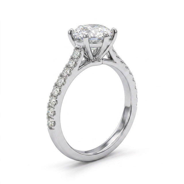 Cathedral Solitaire Pavé Round Engagement Ring (1.07 ct. tw.) in 18K White Gold
