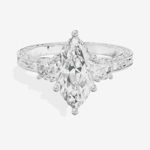 Triade Engraved Marquise Three Stone Engagement Ring (1/3 ct. tw.) in Platinum