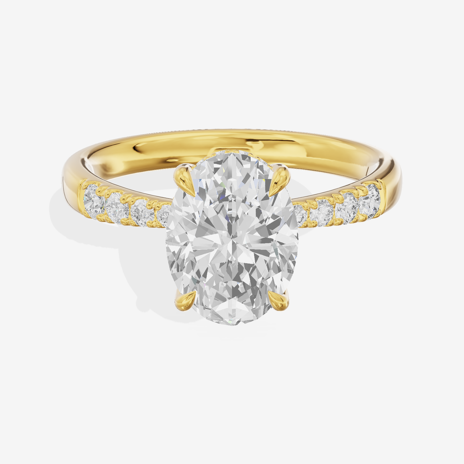 Classic Tensare Oval Engagement Ring with Hidden Halos (1/15 ct. tw.) in 14K Yellow Gold