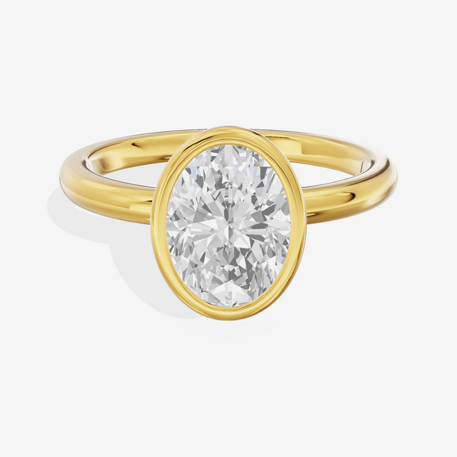 Tensare Bezel 2mm Oval Solitaire Engagement Ring in 14K Yellow Gold