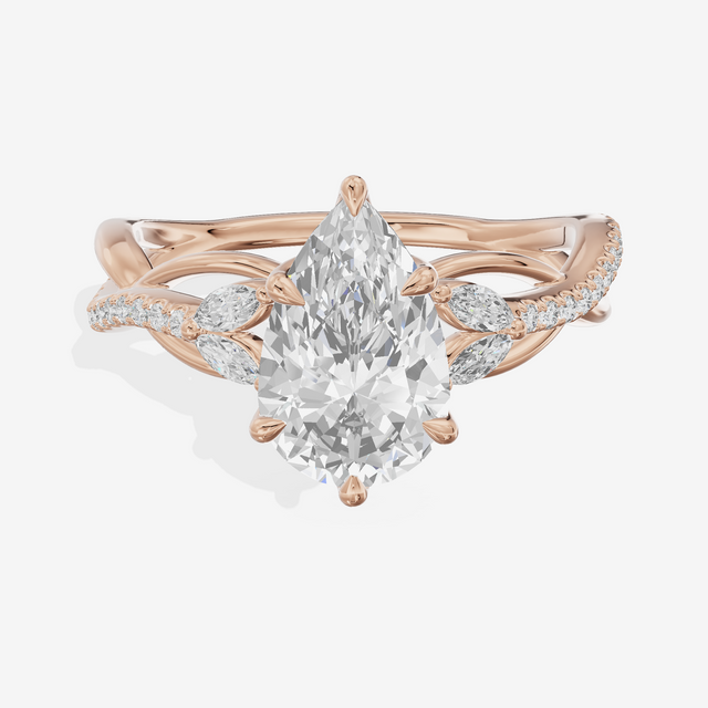 Lustrous Vowsae Pear Engagement Ring with Side Stones (1/5 ct. tw.) in 18K Rose Gold