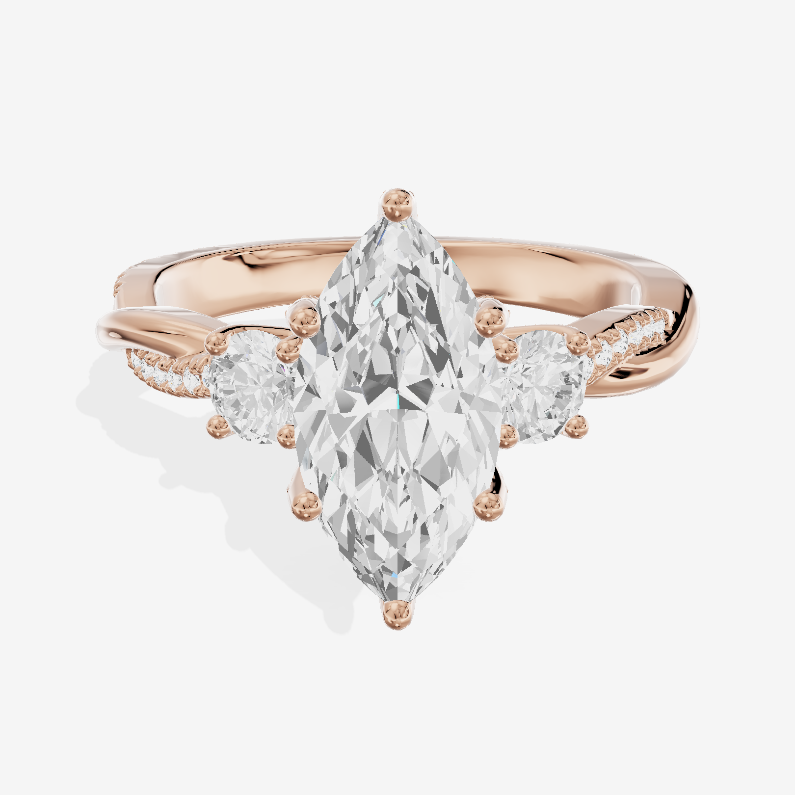 Petite Twine Three Stone Marquise Engagement Ring (1/2 ct. tw.) in 18K Rose Gold