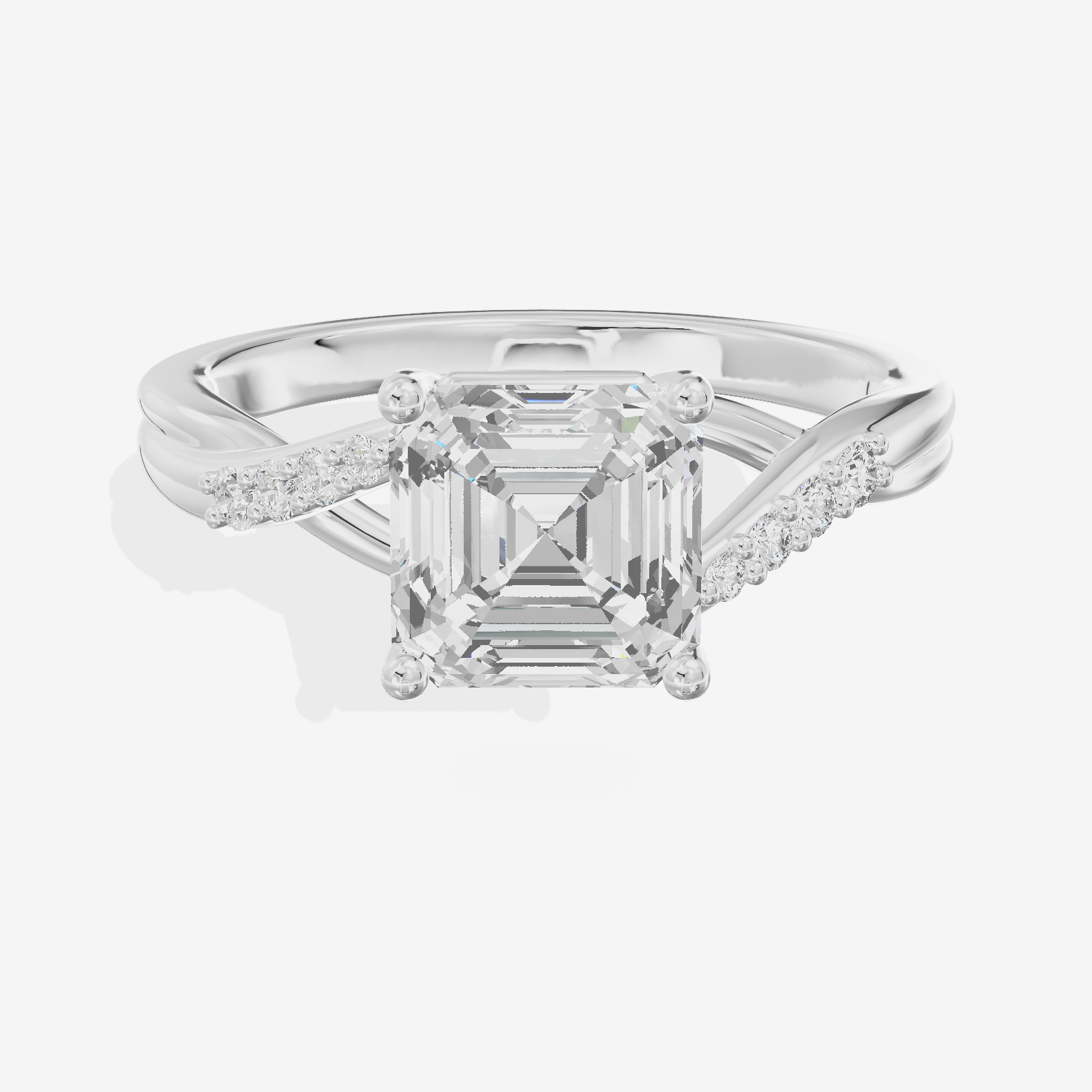 Twined Aimora Asscher Engagement Ring with Side Stones (1/15 ct. tw.) in Platinum