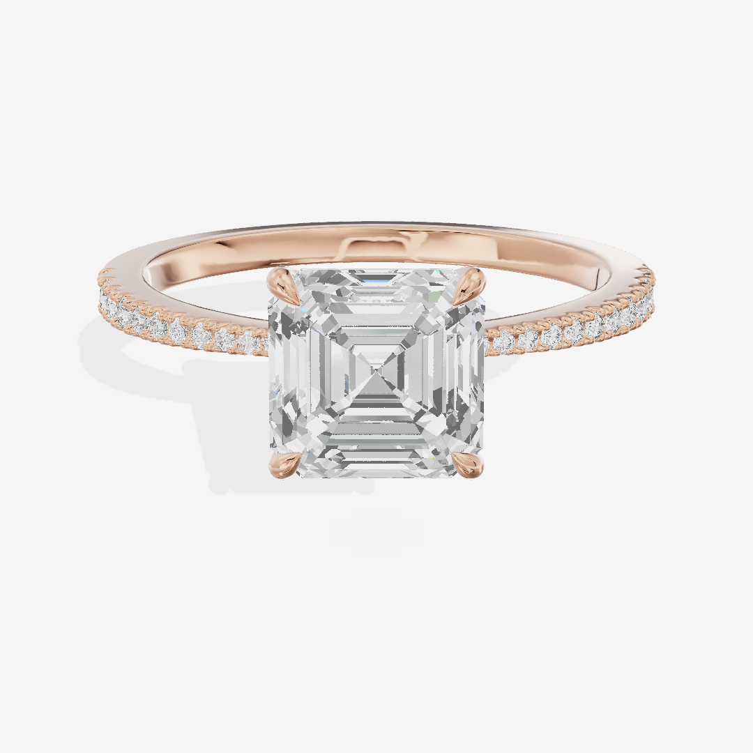 Grand Tender Asscher Engagement Ring with Side Stones (1/8 ct. tw.) in 14K Rose Gold