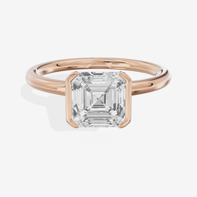 Sincere Bezel 1.8mm Asscher Solitaire Engagement Ring in 14K Rose Gold