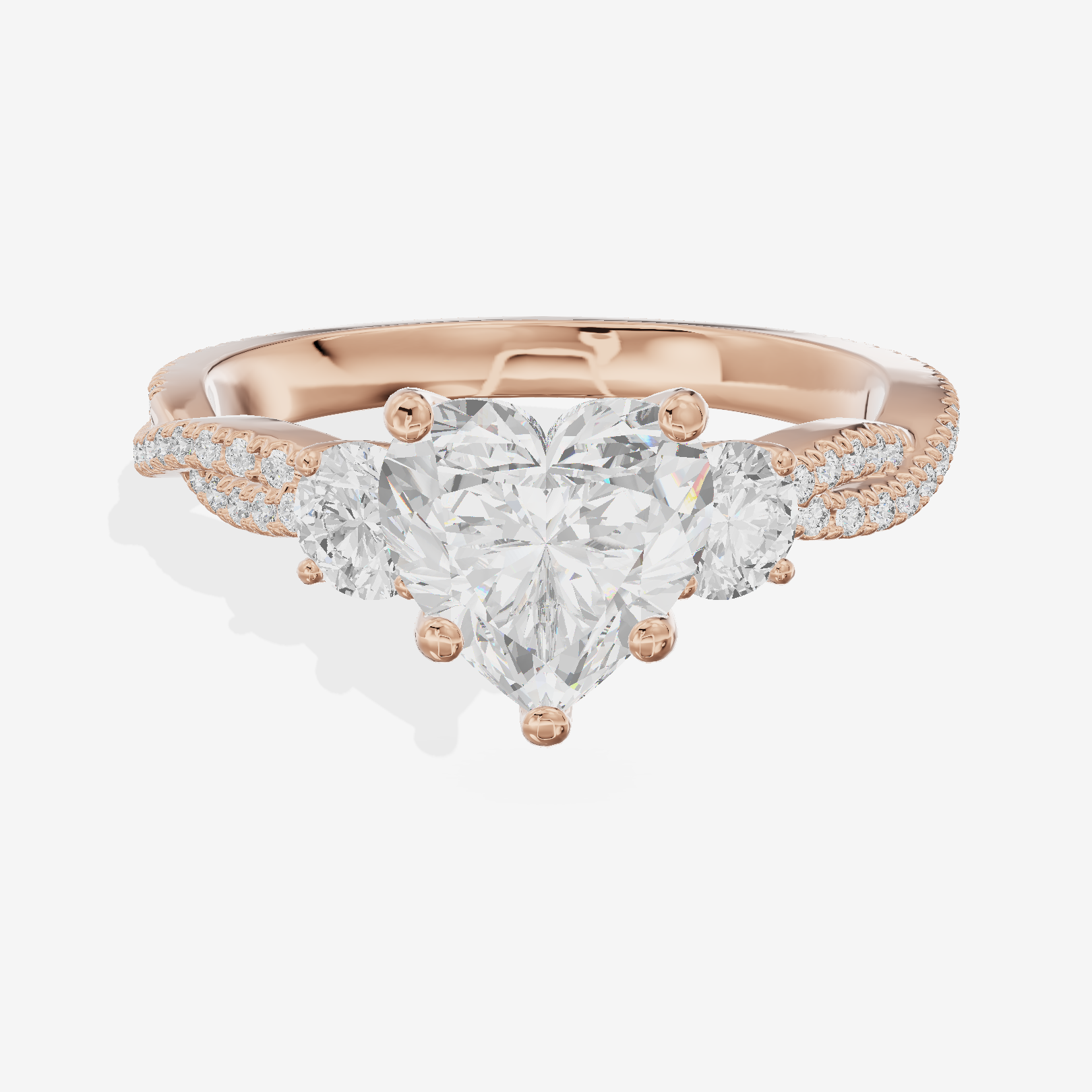 Petite Twine Three Stone Heart Engagement Ring (1/2 ct. tw.) in 18K Rose Gold