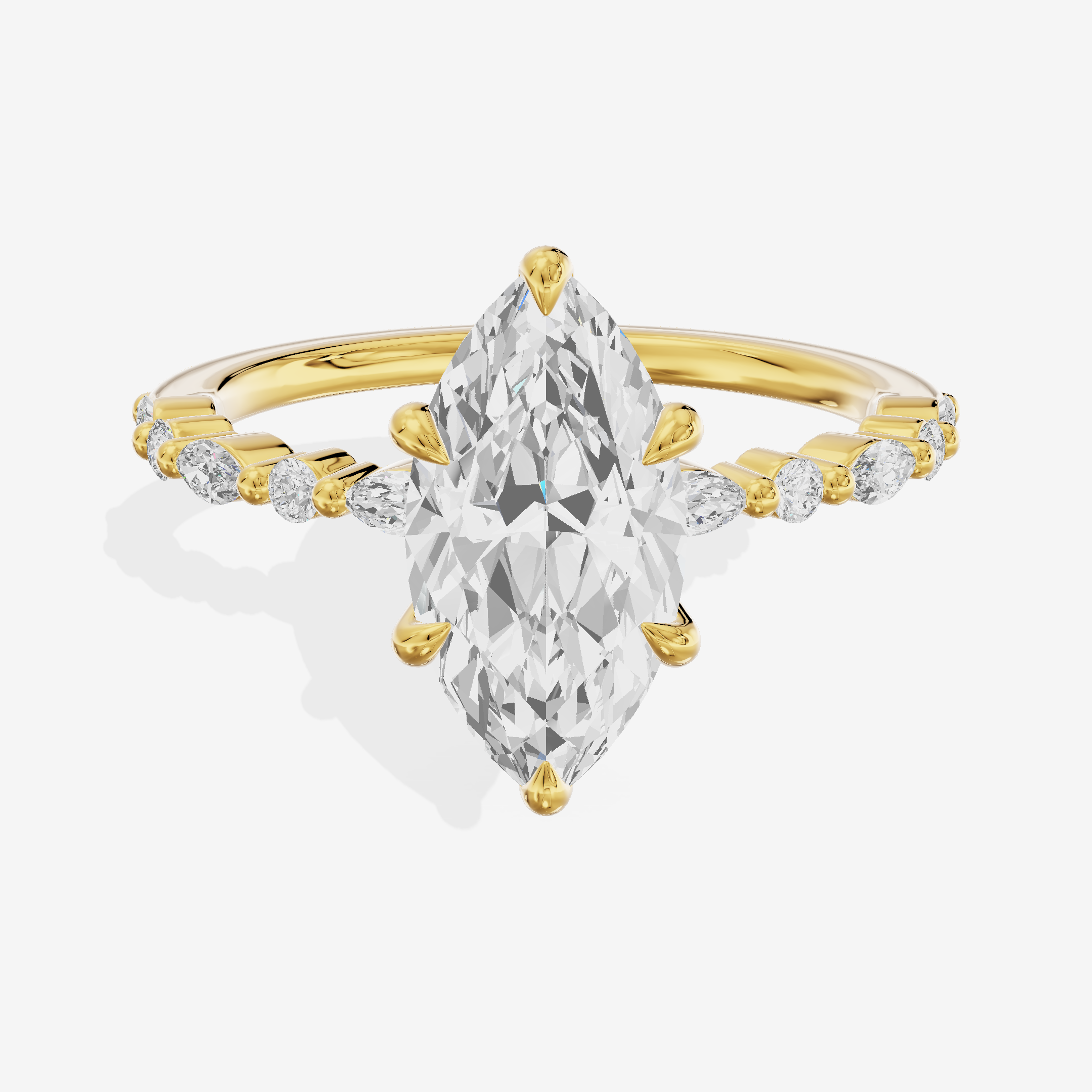 Lustrous Solea Marquise Engagement Ring with Side Stones (1/20 ct. tw.) in 14K Yellow Gold