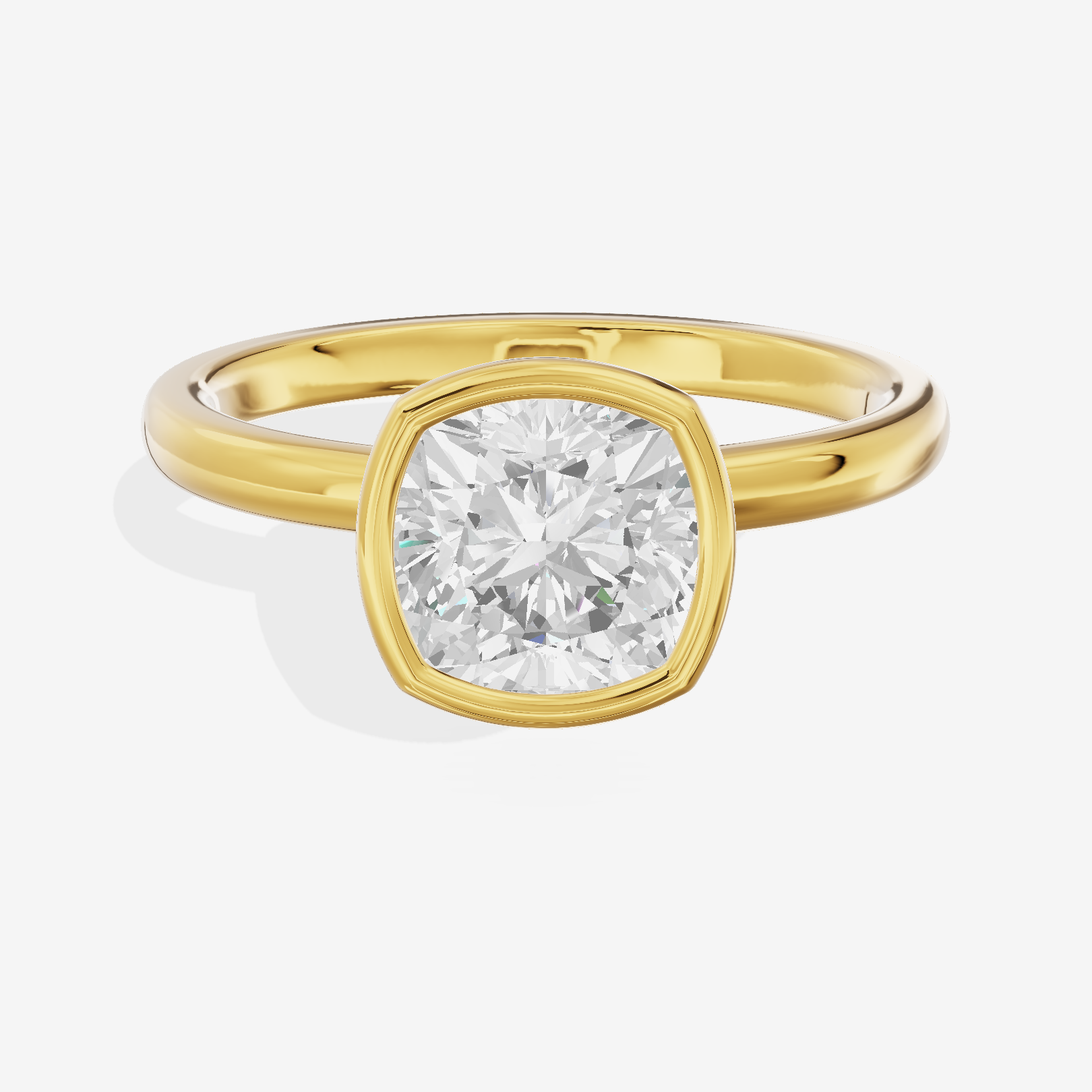 Trellise Bezel 2mm Cushion Solitaire Engagement Ring in 14K Yellow Gold