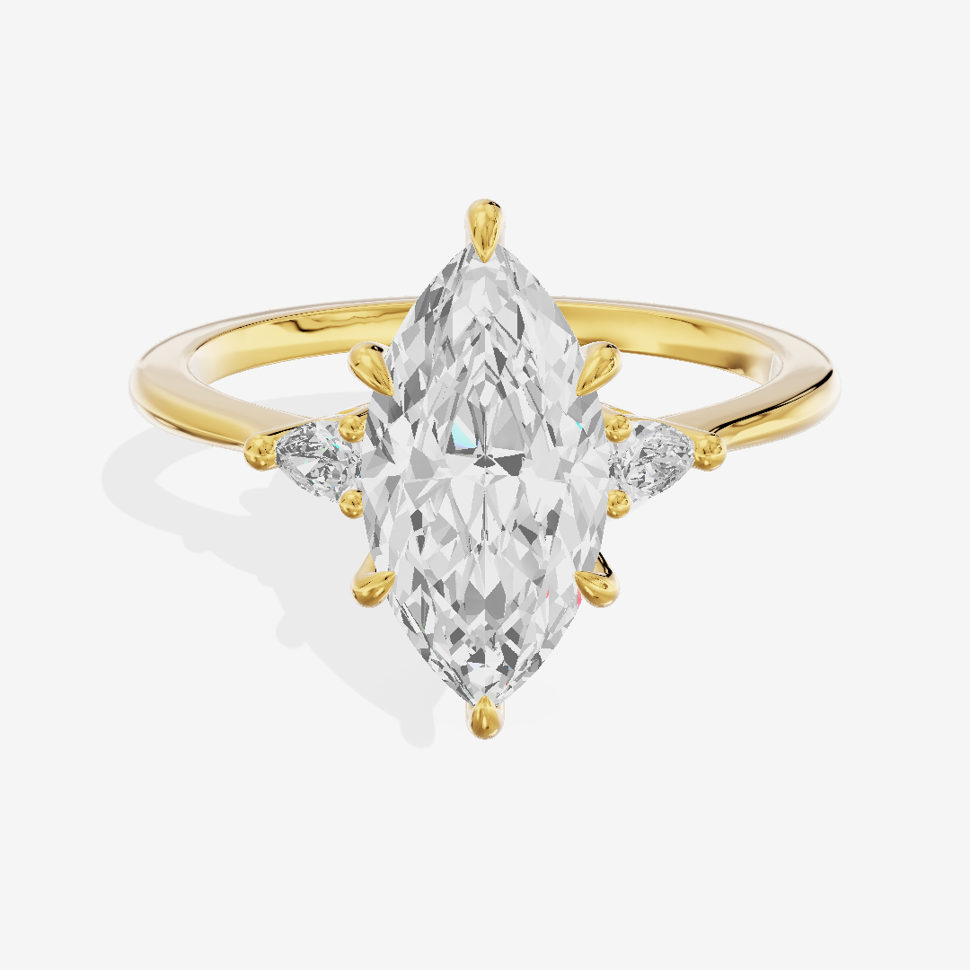 Coeurine Three Stone Marquise Engagement Ring (1/8 ct. tw.) in 18K Yellow Gold