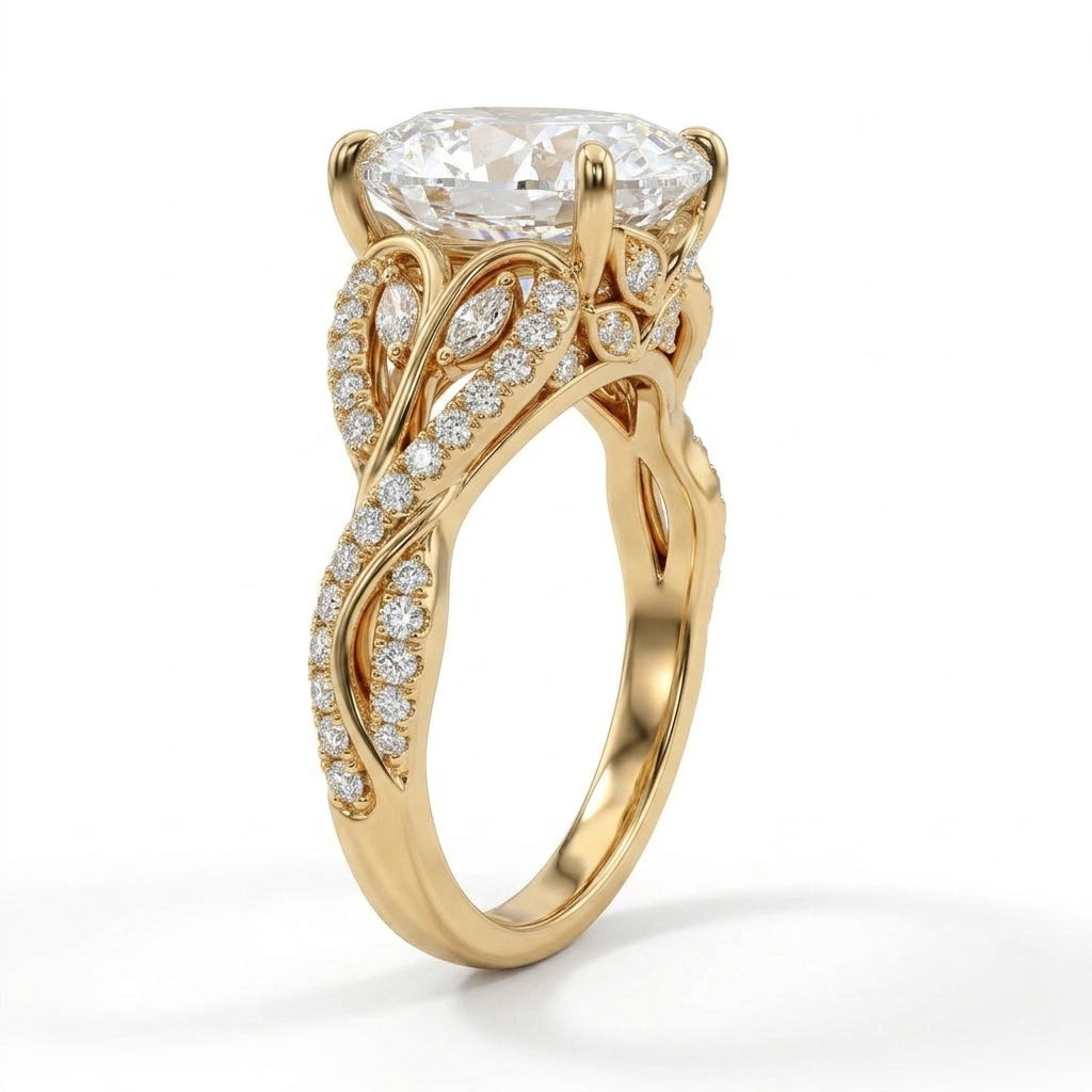 Solitaire Split Shank Oval Engagement Ring (5.13 ct. tw.) in 18K Yellow Gold