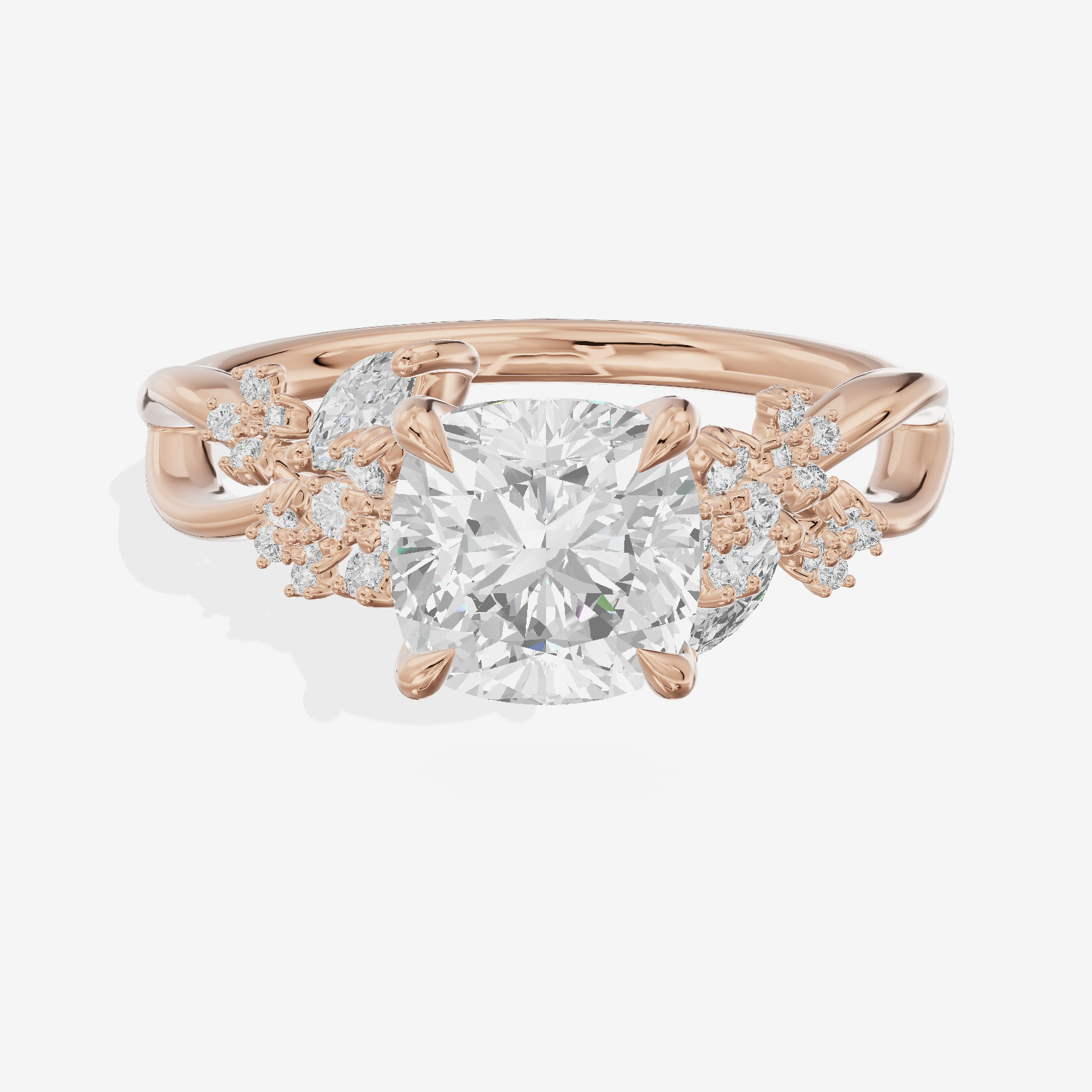 Lightwoven Pavé Cushion Engagement Ring with Side Stones (1/8 ct. tw.) in 18K Rose Gold