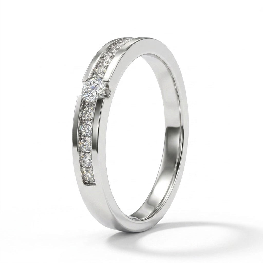 Low Profile Round Wedding Band (1/8 ct. tw.) in 18K White Gold