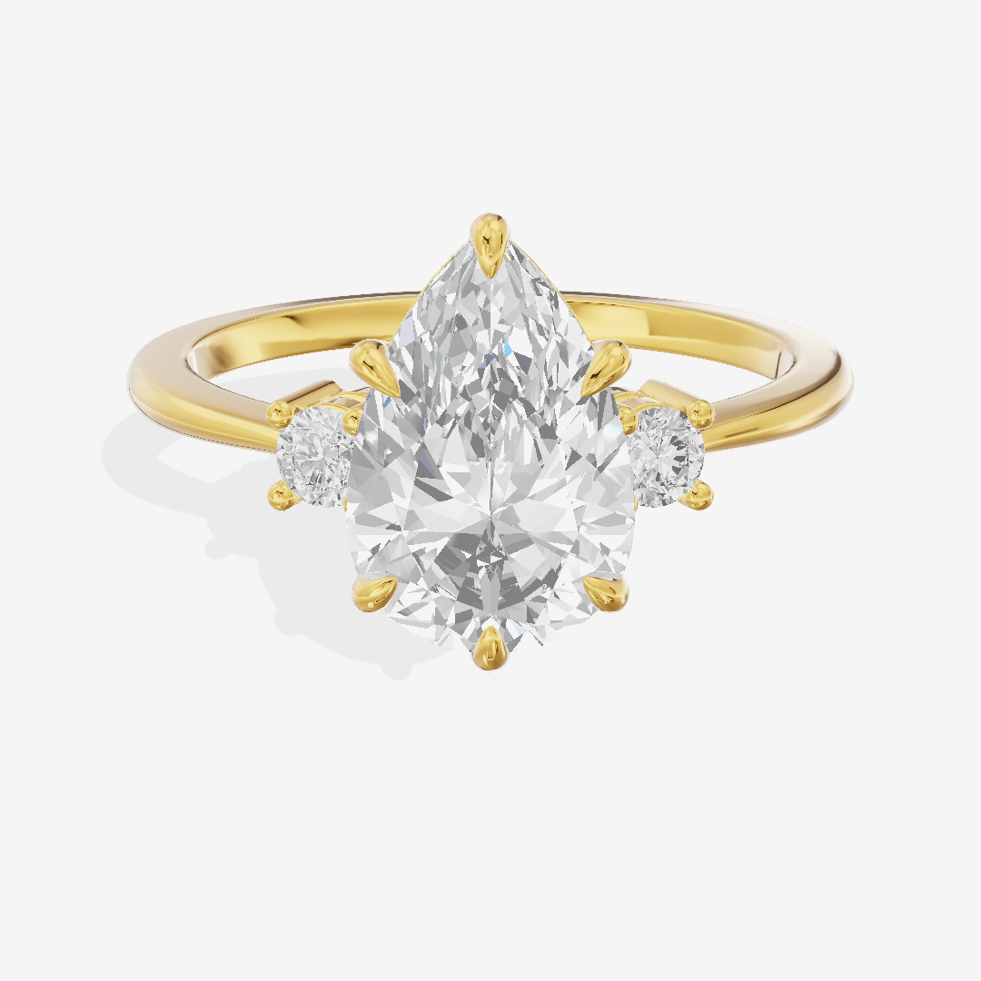 Eternal Aimora Pear Three Stone Engagement Ring (1/10 ct. tw.) in 18K Yellow Gold