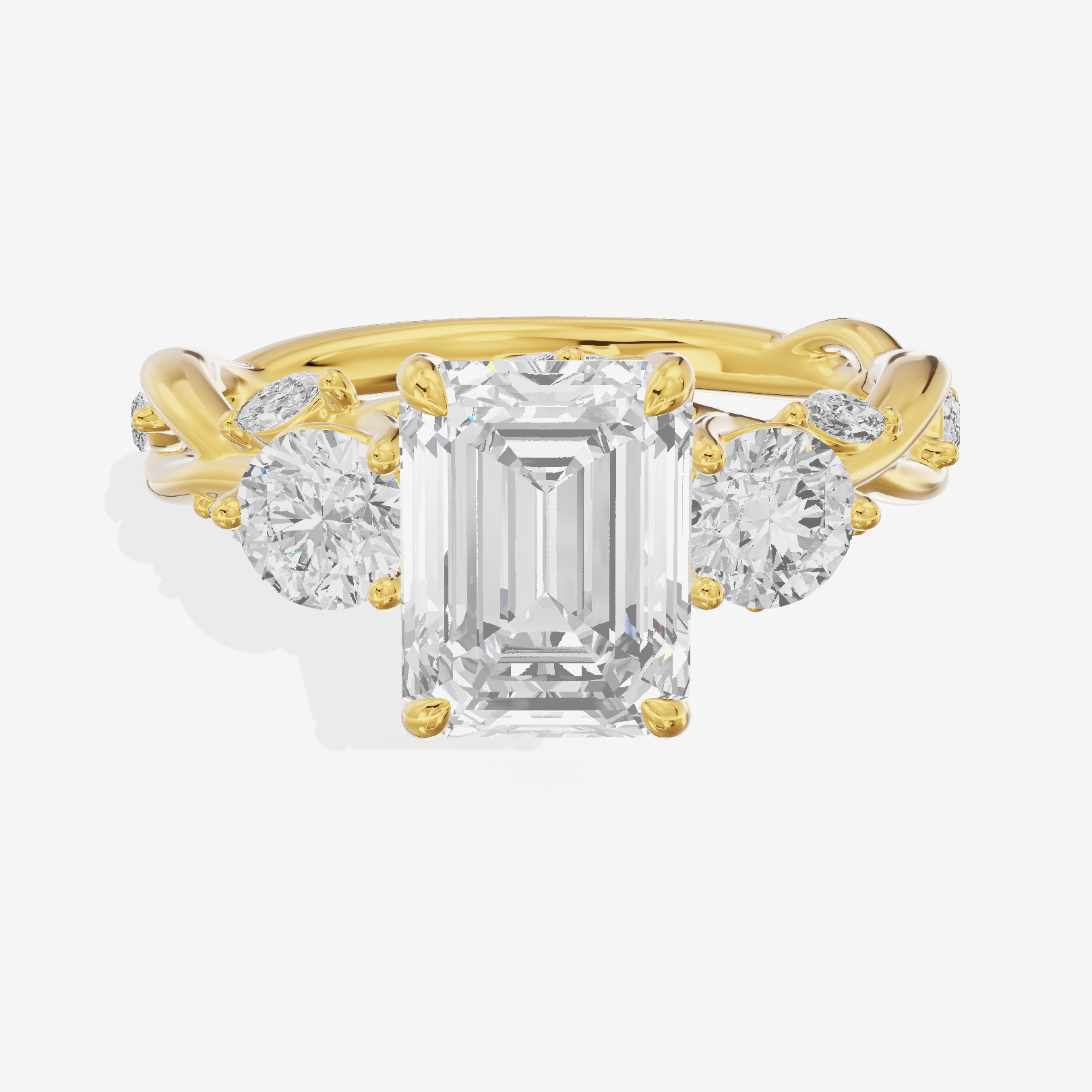 Modern Vowsae Three Stone Emerald Engagement Ring (3/4 ct. tw.) in 18K Yellow Gold