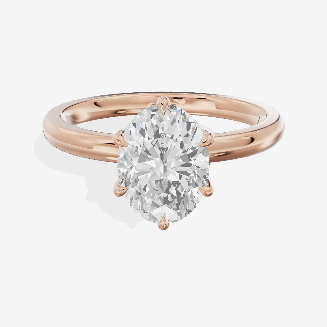 Bowed Tender 2mm Oval Six-Prong Engagement Ring in 18K Rose Gold