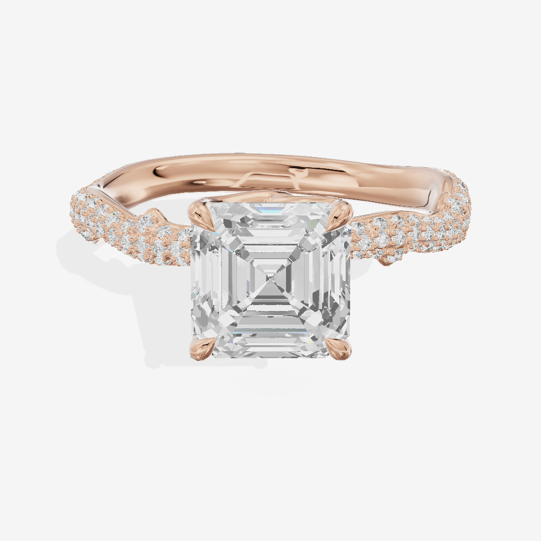 Twine Vine Vine Asscher Engagement Ring with Side Stones (3/5 ct. tw.) in 14K Rose Gold