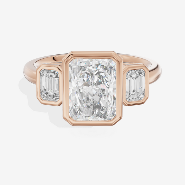 Selenia Three Stone Radiant Engagement Ring (1/2 ct. tw.) in 18K Rose Gold