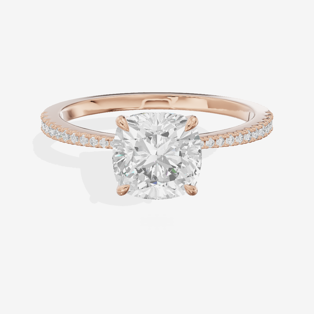 Grand Tender Cushion Engagement Ring with Side Stones (1/8 ct. tw.) in 14K Rose Gold