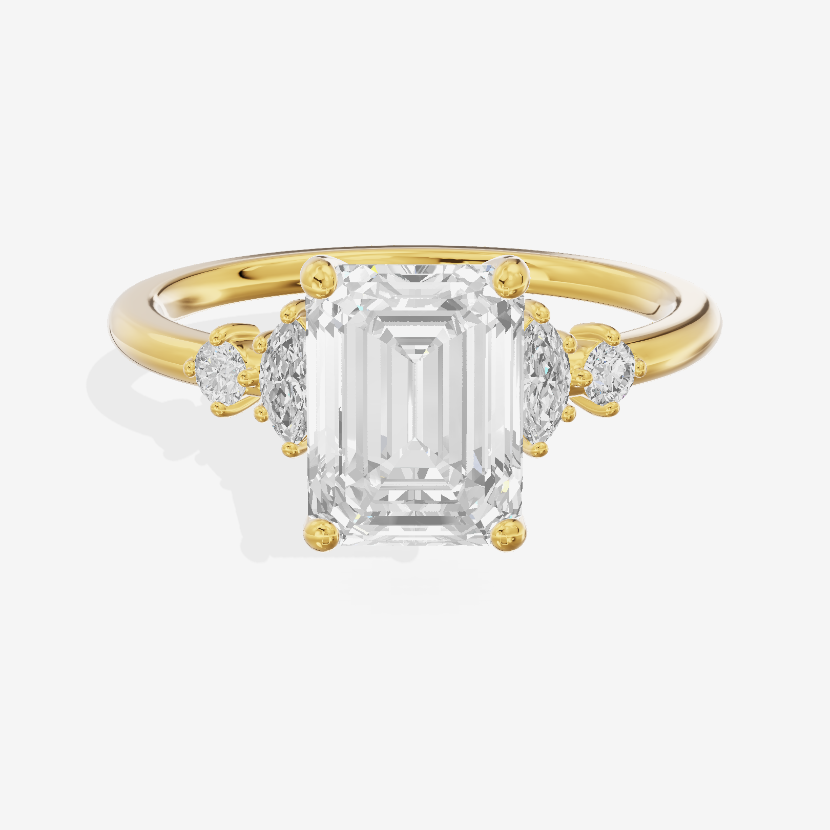 Petite Heartline Emerald Engagement Ring with Side Stones (1/5 ct. tw.) in 14K Yellow Gold