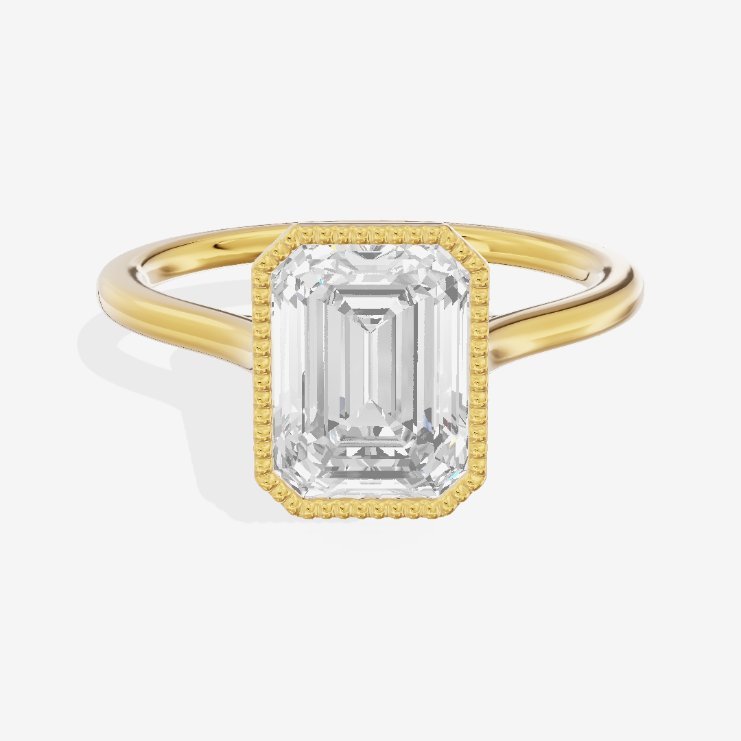 Modern Coeurine 1.5mm Emerald Bezel Engagement Ring in 18K Yellow Gold