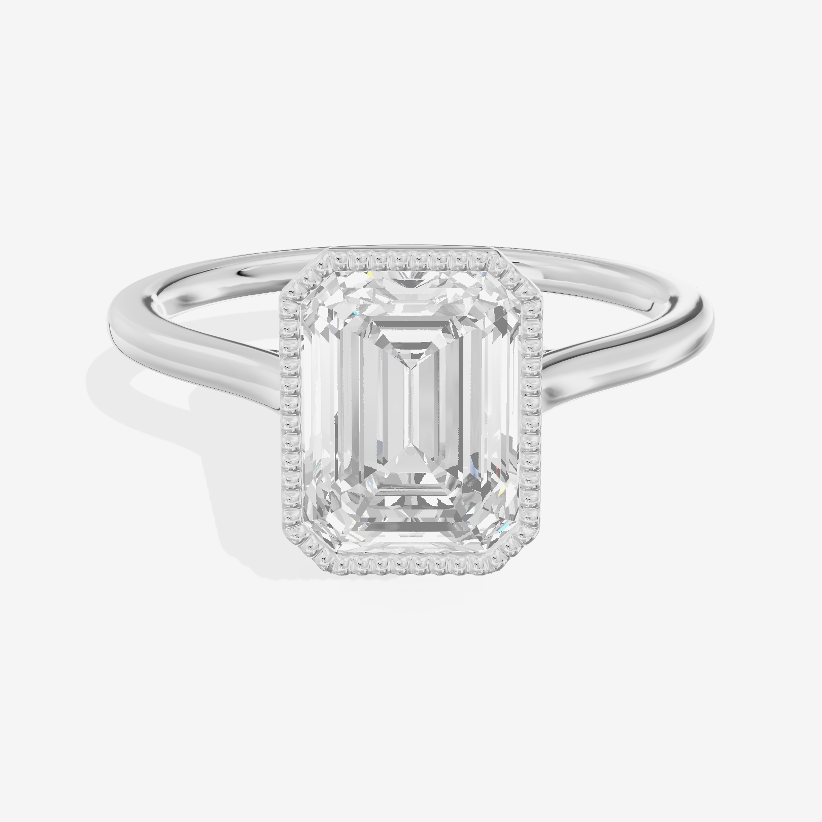 Modern Coeurine 1.5mm Emerald Bezel Engagement Ring in 18K White Gold