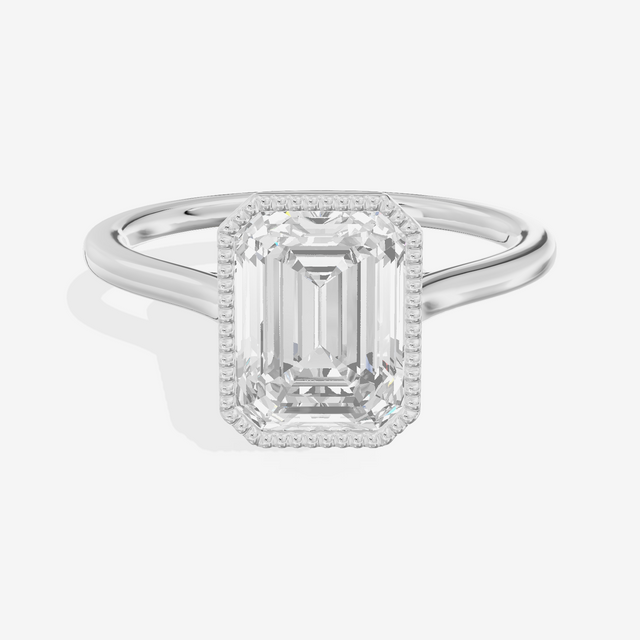 Modern Coeurine 1.5mm Emerald Bezel Engagement Ring in 18K White Gold