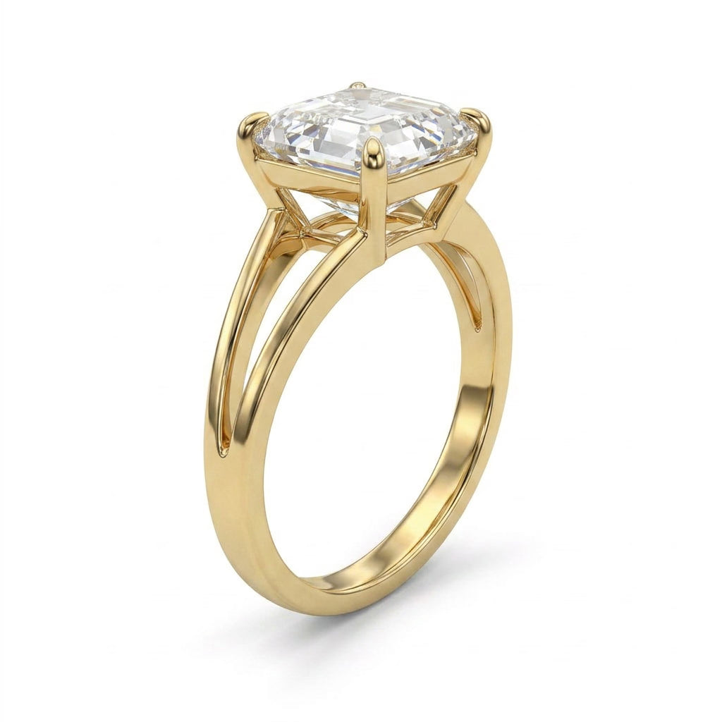 Solitaire Split Shank Asscher Engagement Ring (3 ct.) in 14K Yellow Gold