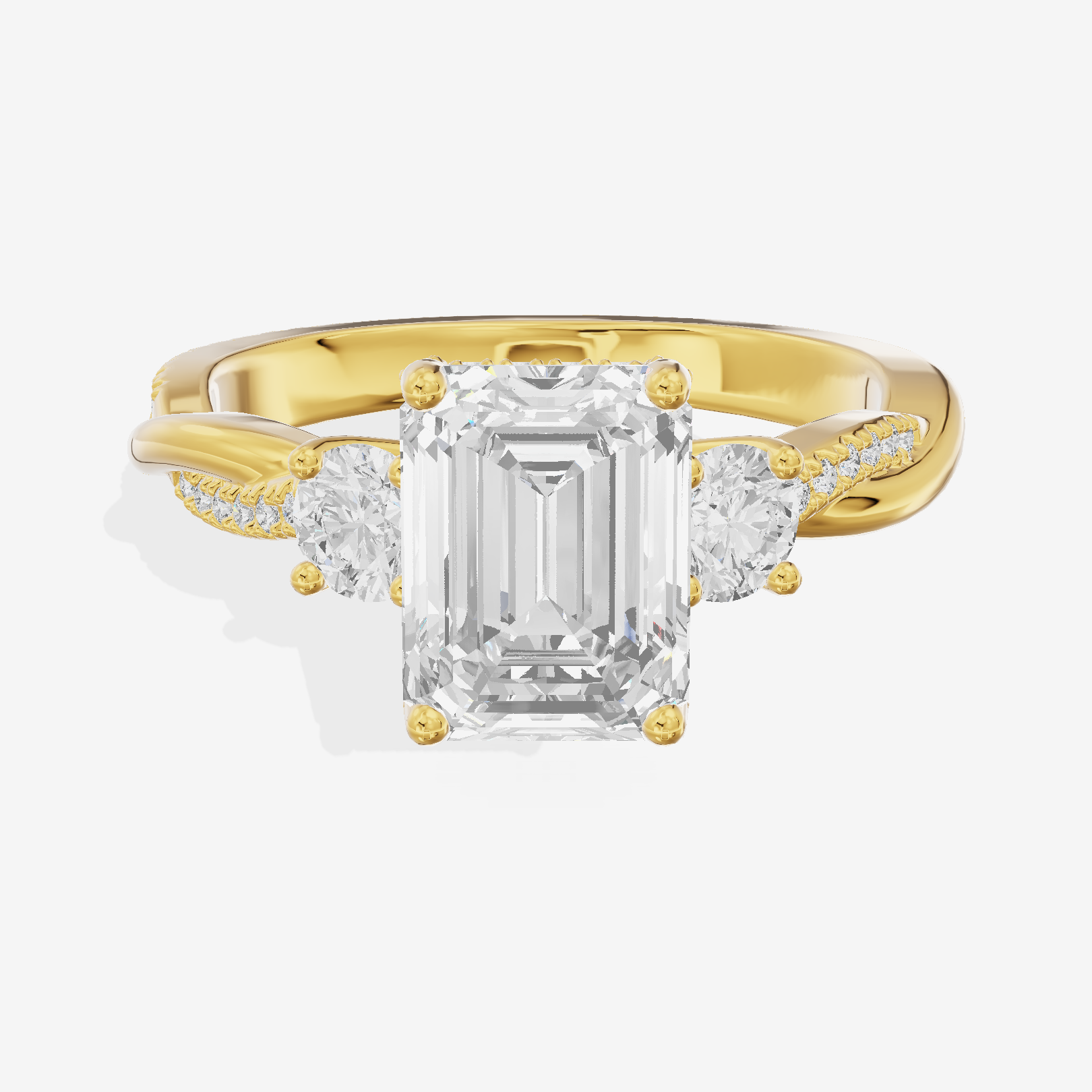 Promezza Three Stone Emerald Engagement Ring (1/10 ct. tw.) in 18K Yellow Gold