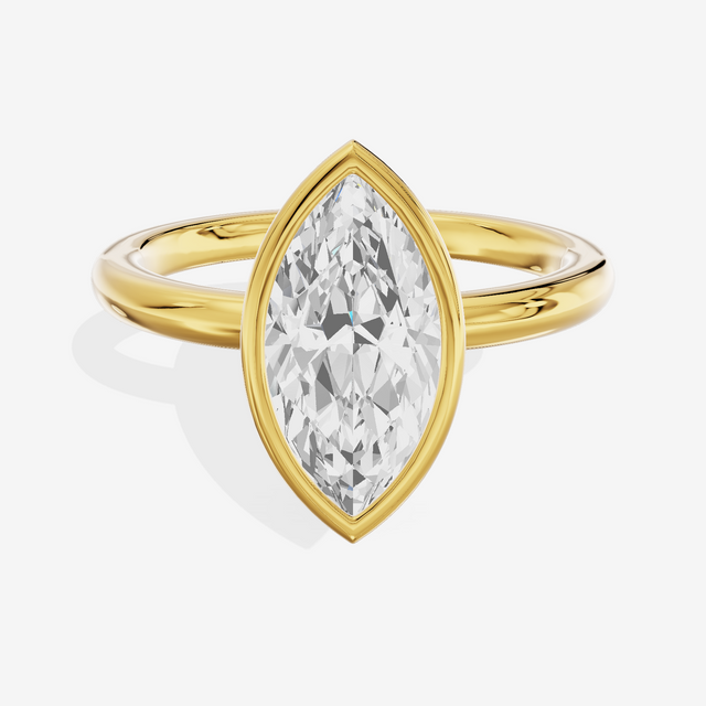 Tensare Bezel 2mm Marquise Solitaire Engagement Ring in 14K Yellow Gold