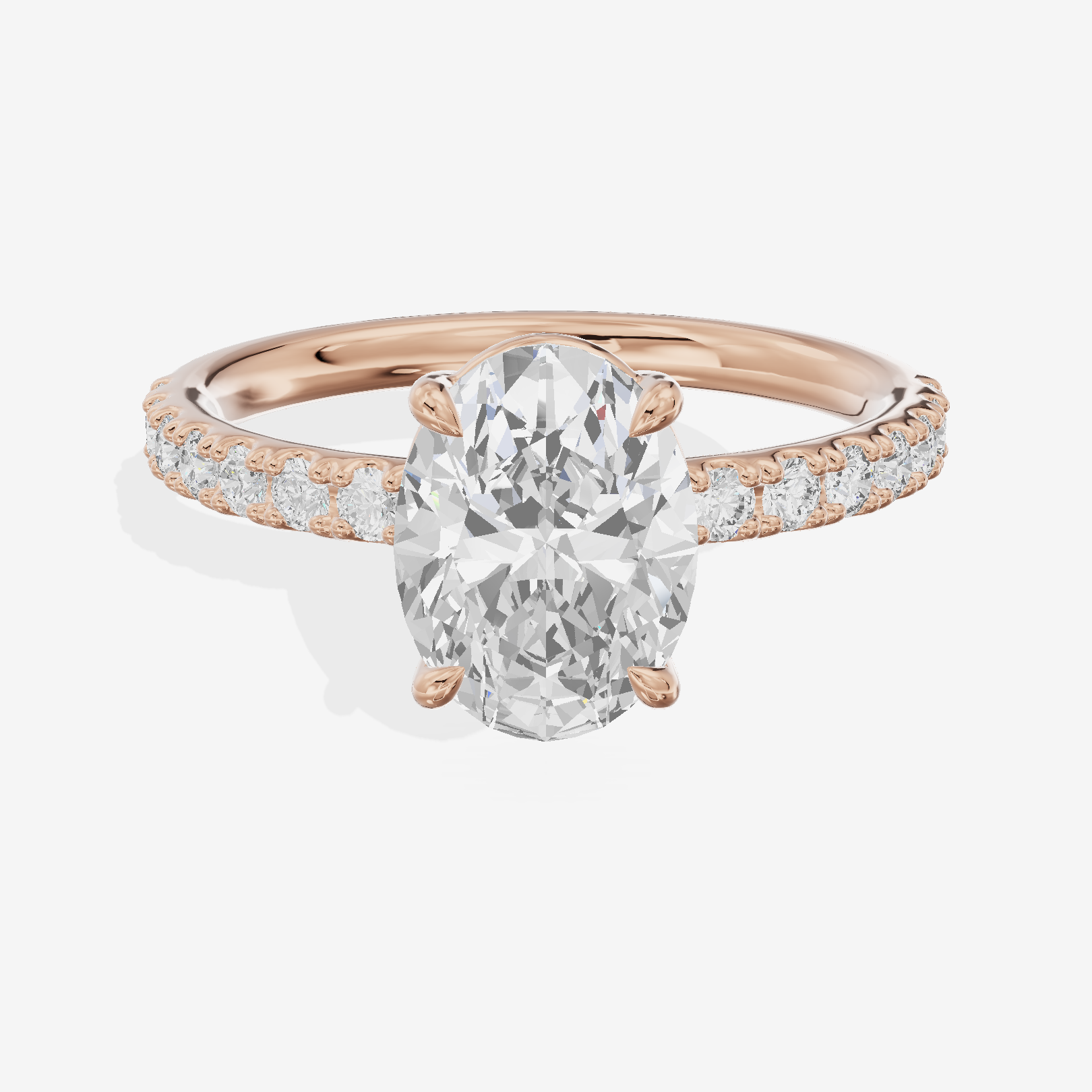 Selenia Basket Split Shank Oval Engagement Ring with Side Stones (1/8 ct. tw.) in 18K Rose Gold