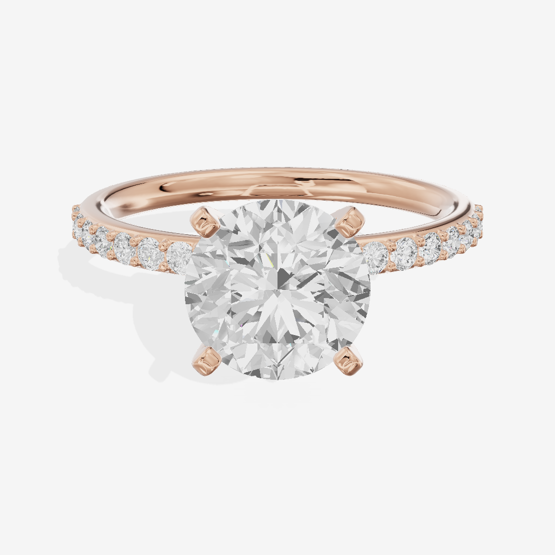 One of One Petite Round Engagement Ring with Side Stones (1/4 ct. tw.) in 18K Rose Gold