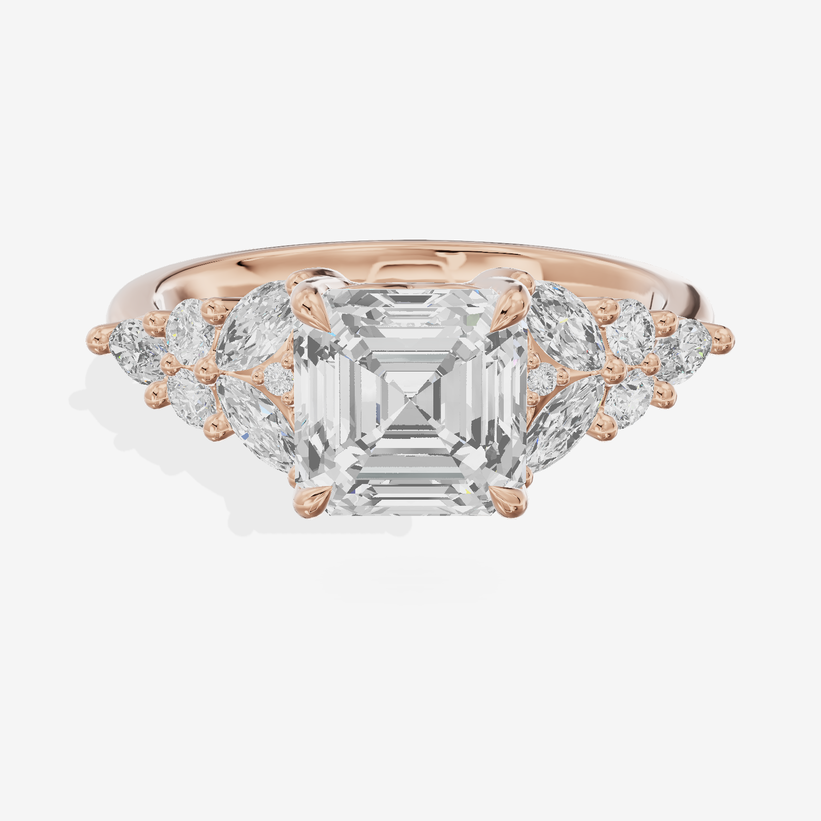 Grand Aurea Asscher Engagement Ring with Side Stones (3/4 ct. tw.) in 14K Rose Gold