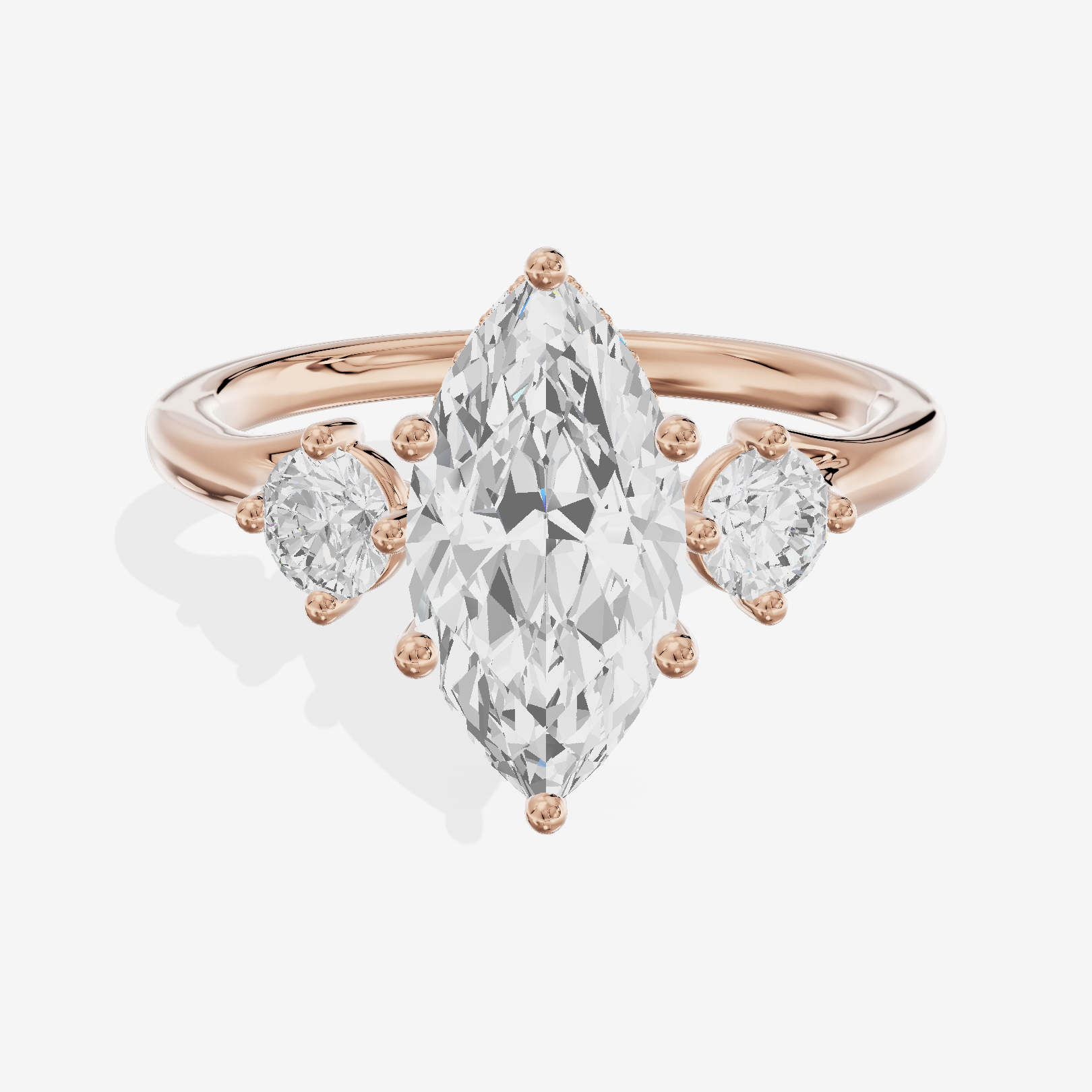 Luxe Solea Three Stone Marquise Engagement Ring (1/3 ct. tw.) in 18K Rose Gold