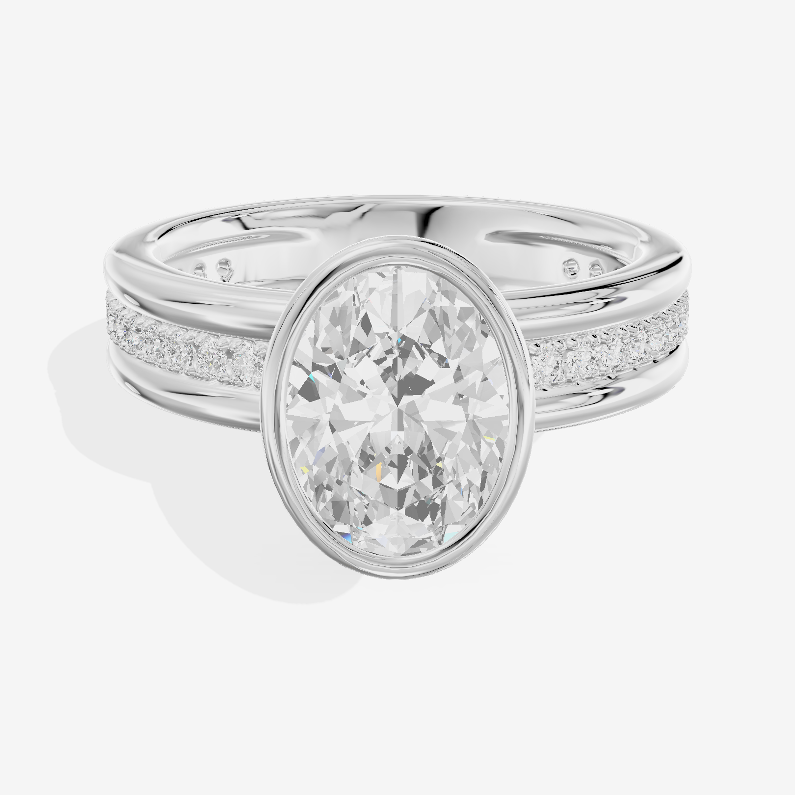 Belovae Bezel Oval Engagement Ring with Side Stones (1/4 ct. tw.) in 14K White Gold