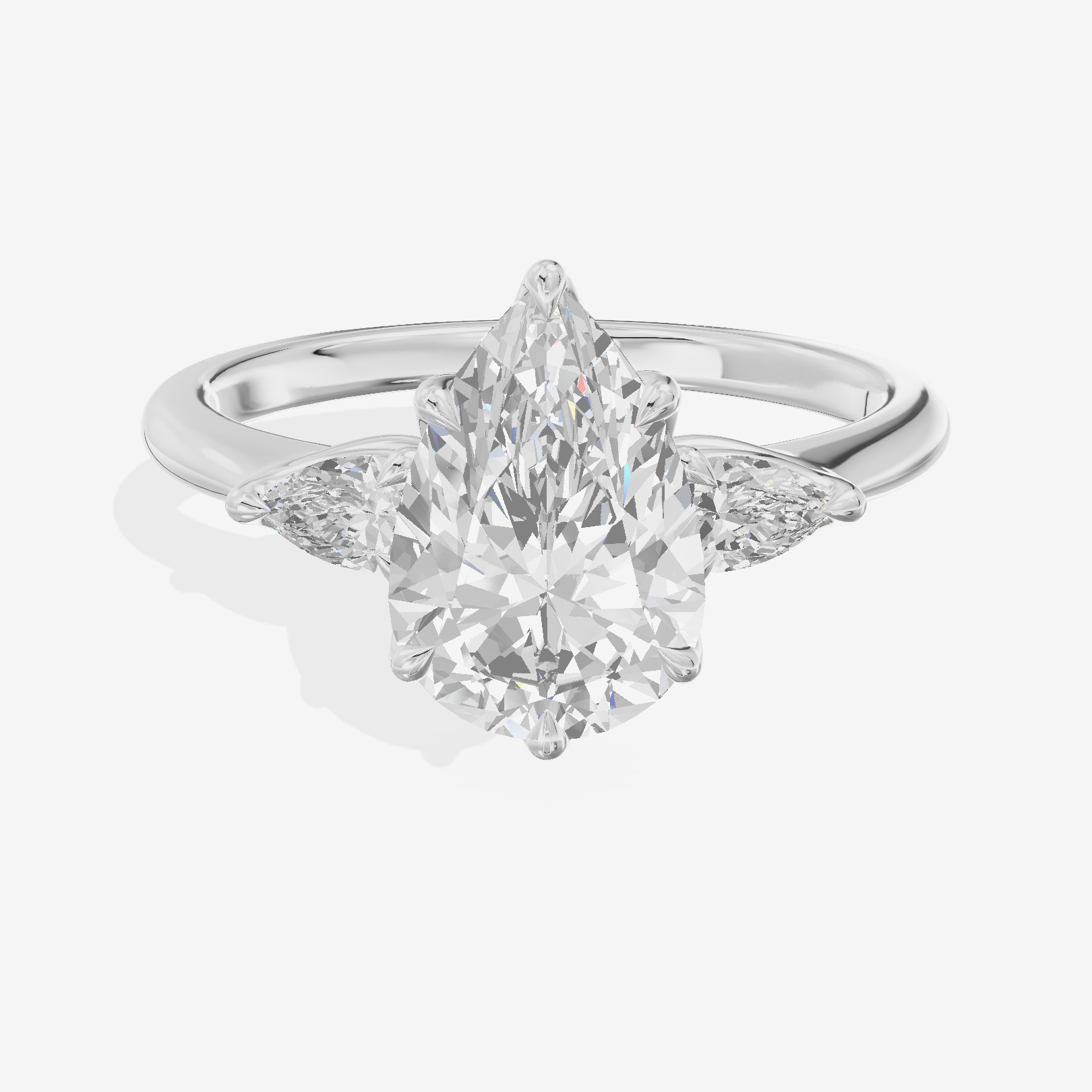 Petite Coeurine Three Stone Pear Engagement Ring (1/5 ct. tw.) in 18K White Gold