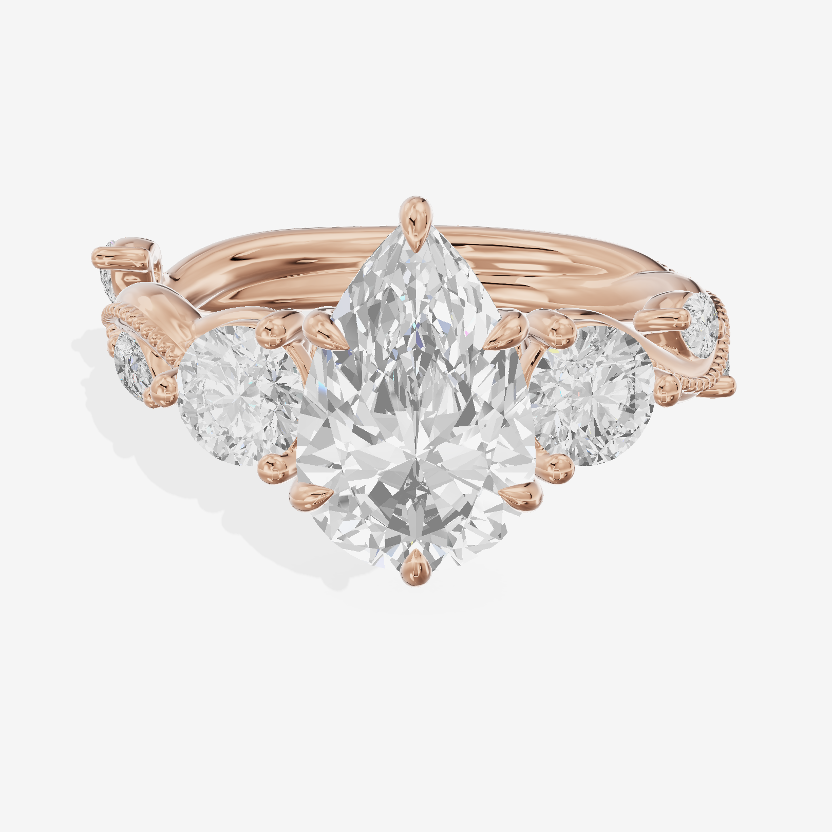 Vintage Belovae Pear Three Stone Engagement Ring (3/5 ct. tw.) in 14K Rose Gold