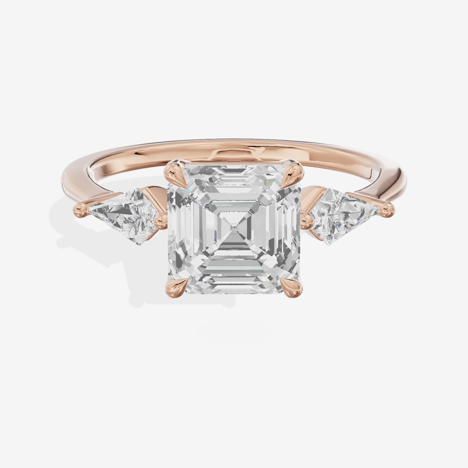 Luxe Maia Three Stone Asscher Engagement Ring (1/3 ct. tw.) in 18K Rose Gold