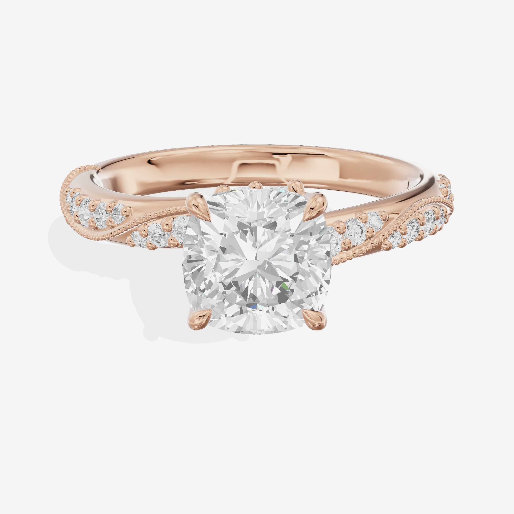 Classic Halcyon Cushion Engagement Ring with Side Stones (1/4 ct. tw.) in 18K Rose Gold