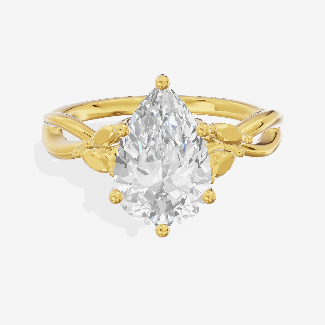 Modern Sincere Pear Engagement Ring with Side Stones in 18K Yellow Gold