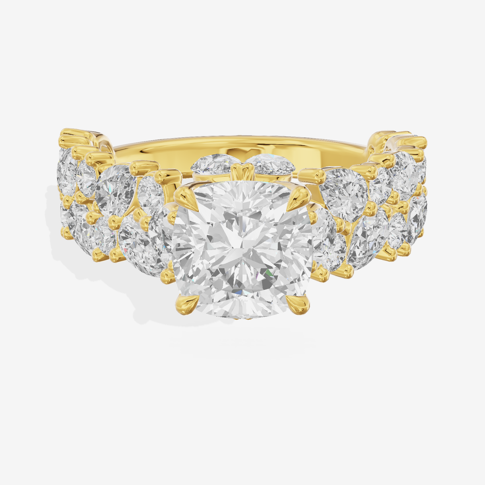 Grand Janevra Cushion Engagement Ring with Side Stones (3/4 ct. tw.) in 18K Yellow Gold