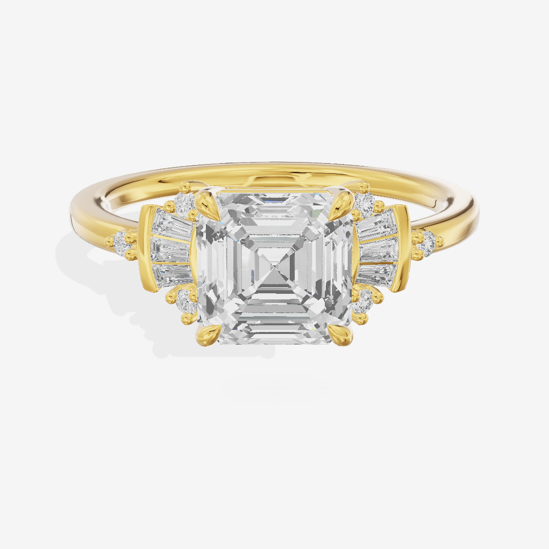 Lightwoven Pavé Asscher Engagement Ring with Side Stones (1/8 ct. tw.) in 14K Yellow Gold