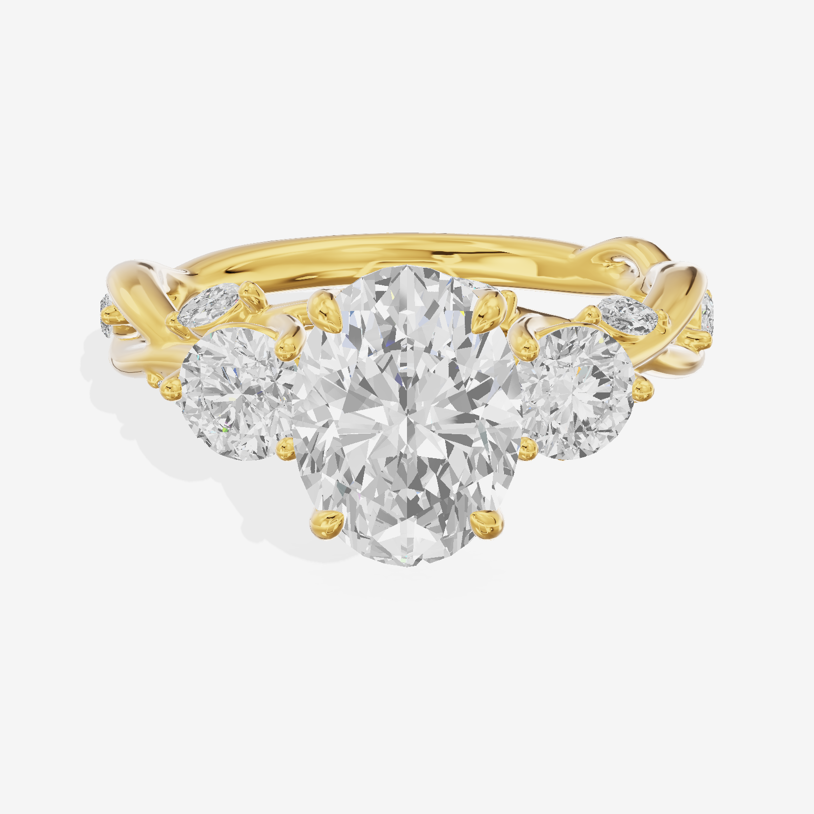 Modern Vowsae Three Stone Oval Engagement Ring (3/4 ct. tw.) in 18K Yellow Gold