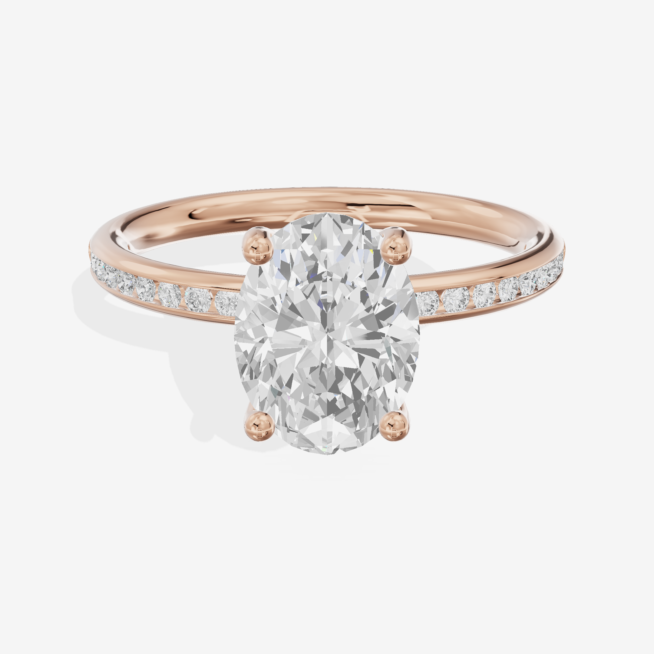 Classic Trellise Oval Engagement Ring with Side Stones (1/8 ct. tw.) in 18K Rose Gold