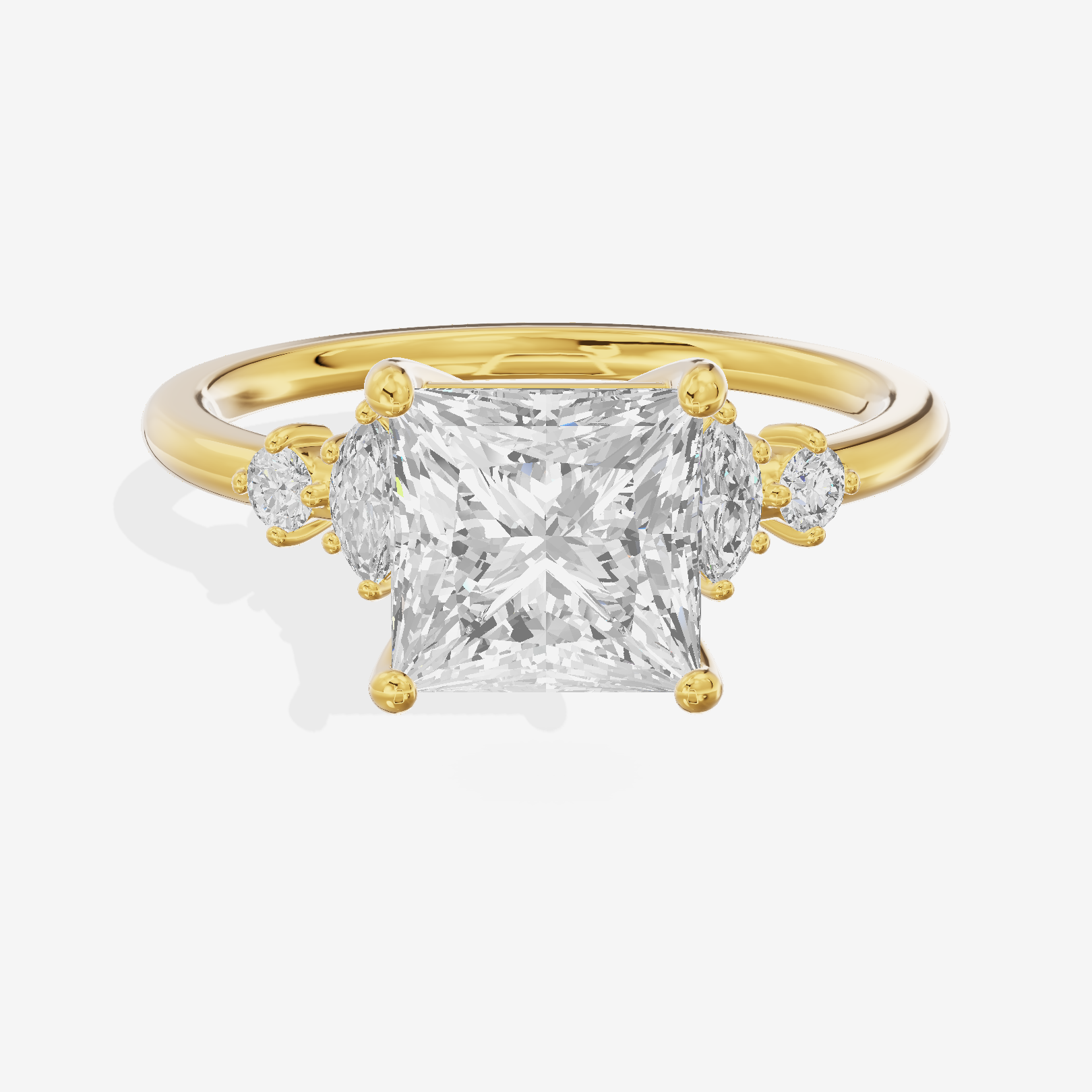 Hallowed Halcyon Princess Engagement Ring with Side Stones (1/6 ct. tw.) in 14K Yellow Gold