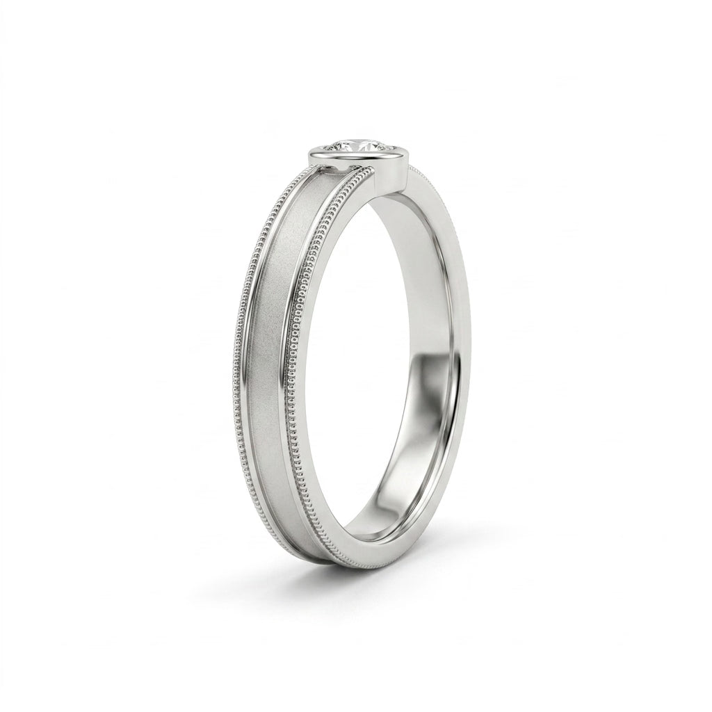 Low Profile Vintage Milgrain Round Wedding Band (1/10 ct.) in 18K White Gold