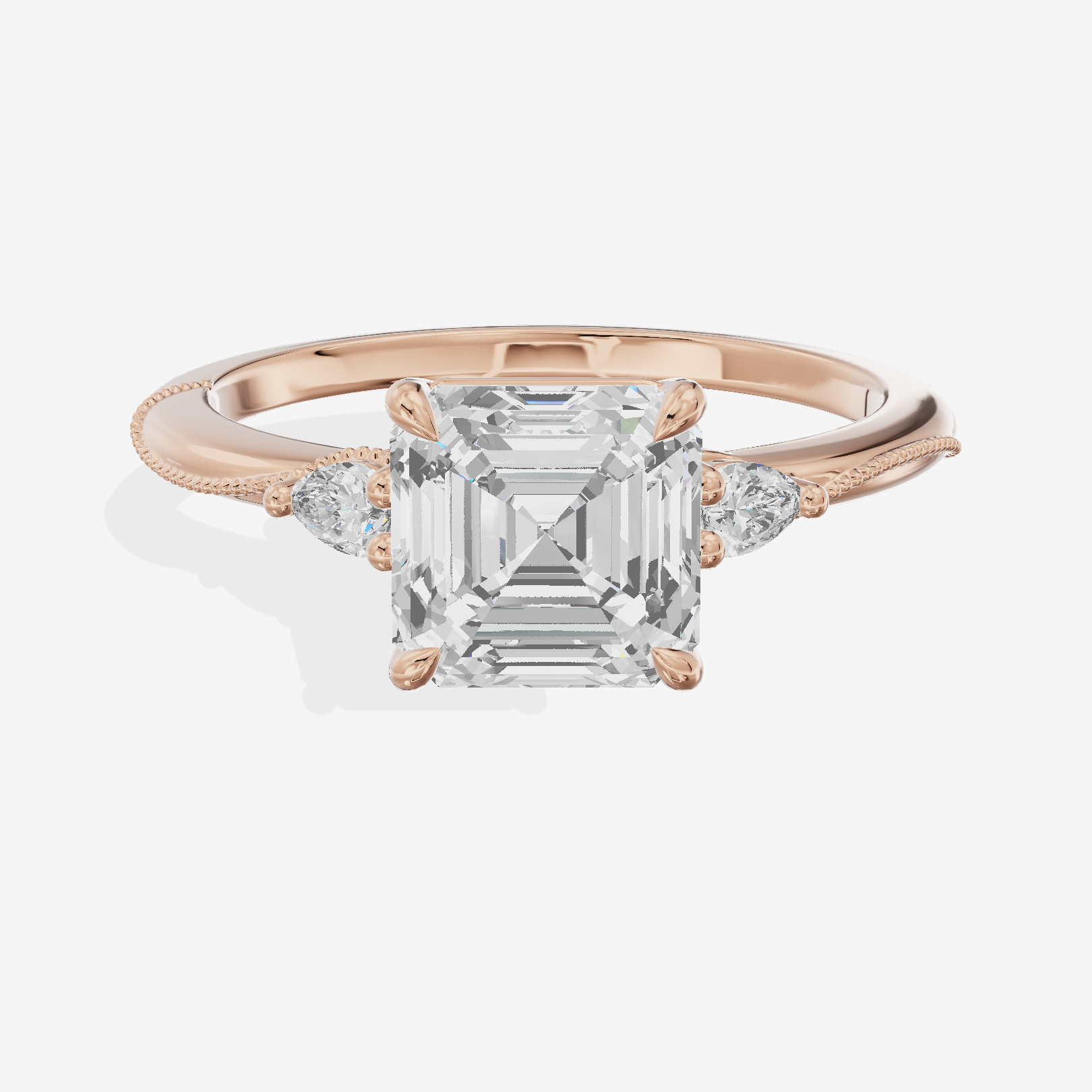 Promezza Three Stone Asscher Engagement Ring (1/10 ct. tw.) in 18K Rose Gold