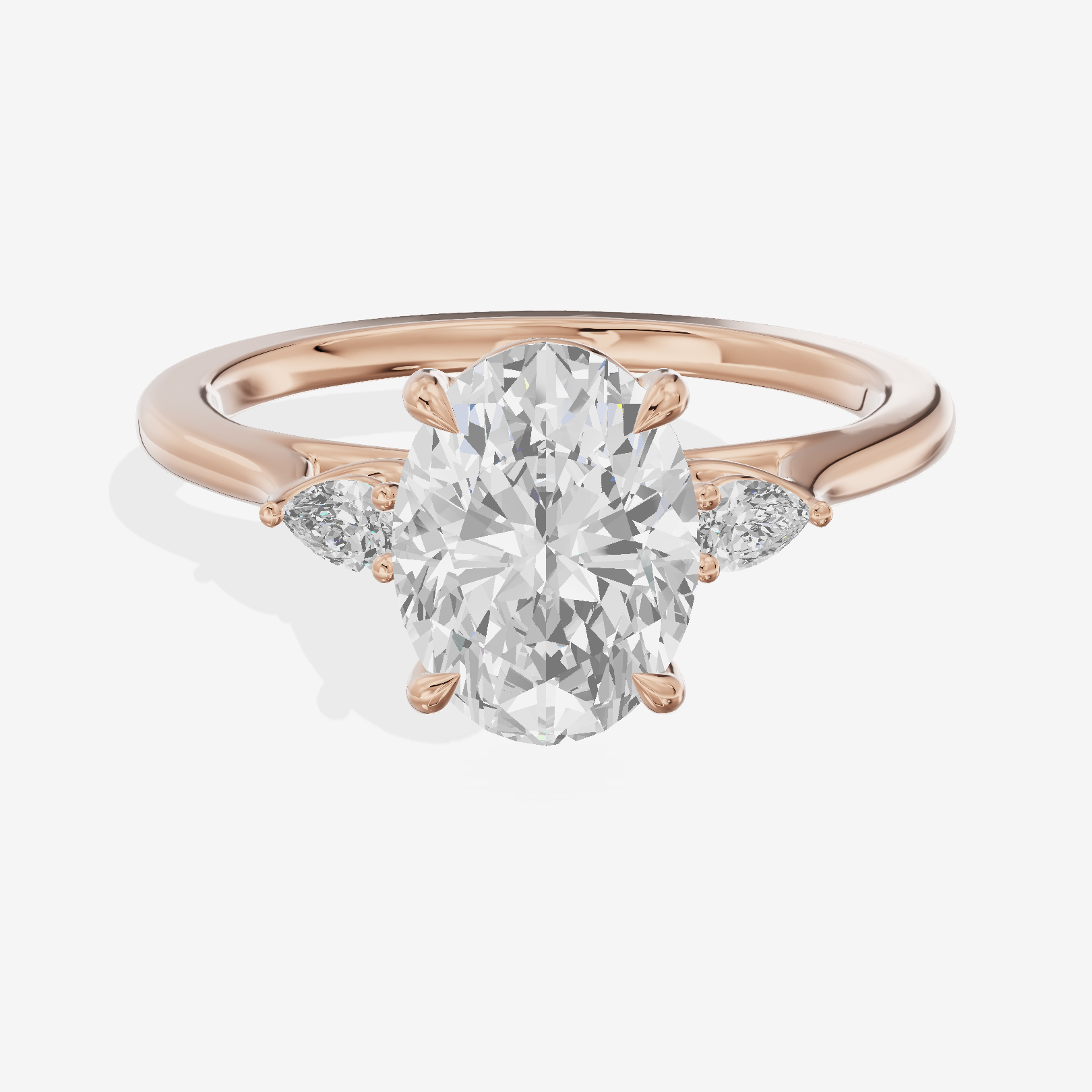 Royal Sincere Three Stone Oval Engagement Ring (2/3 ct. tw.) in 18K Rose Gold