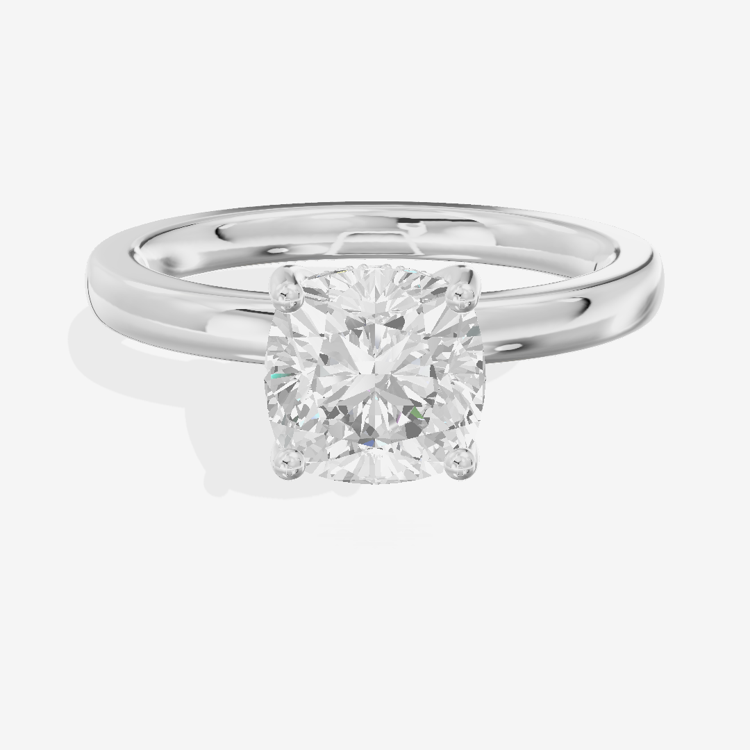 Reverya Cushion Hidden Halo Engagement Ring (1/15 ct. tw.) in 14K White Gold