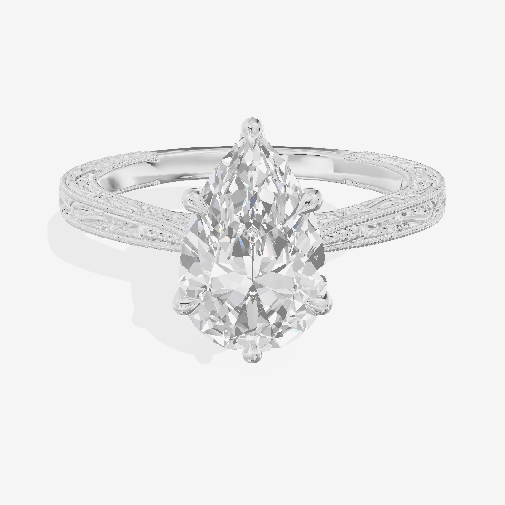 Vintage Vowsae Pear Engagement Ring in 18K White Gold